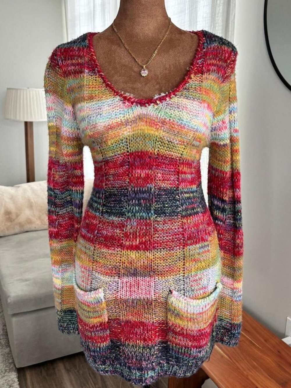 Y2K Vintage Rue21 Space Dye Summer Knit Dress Boho Fairy Grunge Pockets Medium
